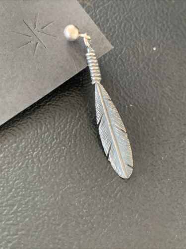 Old Pawn Southwestern Sterling Silver Dangle Feather Earrings | 1" | 12989