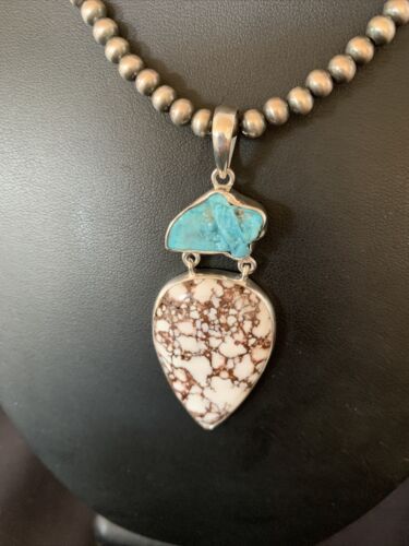 Navajo Pearl Wild Horse Kingman Turquoise Necklace Pendant | Authentic Native American Sterling Silver | Multi-Stone | 11811
