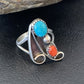 Navajo Coral Blue Turquoise Multi-Stone Ring | Authentic Native American Sterling Silver | Sz 6.5 | 10826