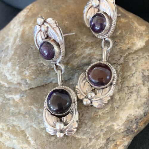 Native American Navajo Purple Sugilite Dangle Earrings | Sterling Silver | Handmade | 1592