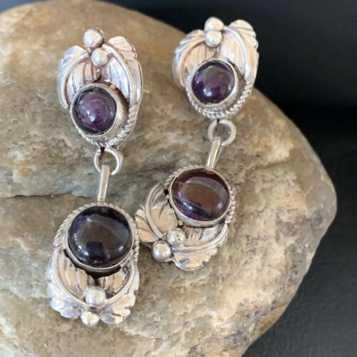 Native Navajo Sterling Silver Purple Sugilite Post Dangle Earrings 1592