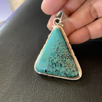Navajo Men's Pendant | Sterling Silver Spiderweb Turquoise | 2" | Authentic Native American Handmade | 10751