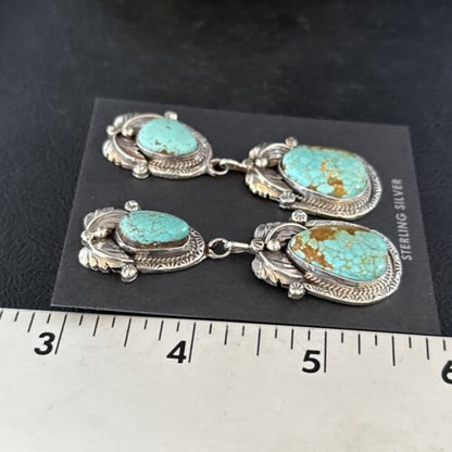 Navajo Blue #8 Turquoise Dangle Earrings | Sterling Silver | Authentic Native American Handmade | 14338
