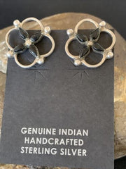 Navajo Black Onyx Stud Post Earrings | Sterling Silver | 0.5" | Authentic Native American Handmade | 12644