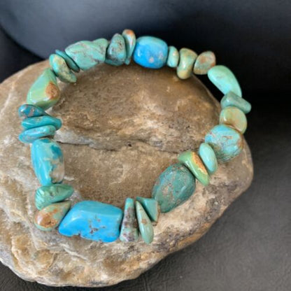 Men's Women's Stretch Bracelet | Blue Green Turquoise Stone | 7" | 11828
