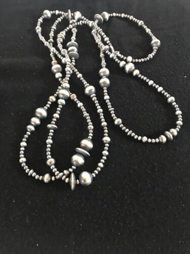 Sterling Silver Navajo Pearls Necklace | 70" | Native American | Southwestern Jewelry | 8503