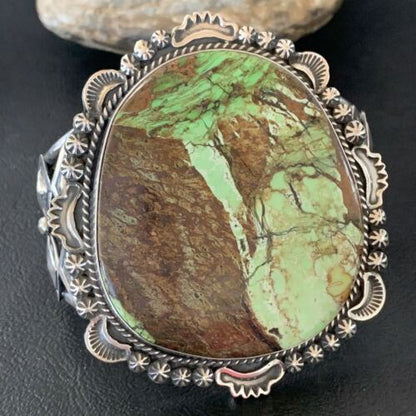 Navajo Men's Bracelet | Sterling Silver Green Gaspeite | Authentic Native American Handmade | 2047