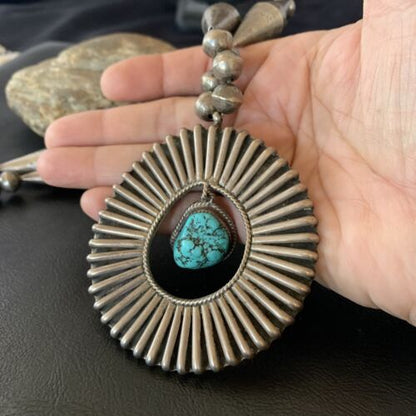 Navajo Old Pawn Blue Kingman Turquoise Pendant | Sterling Silver | 22" Necklace | 10399