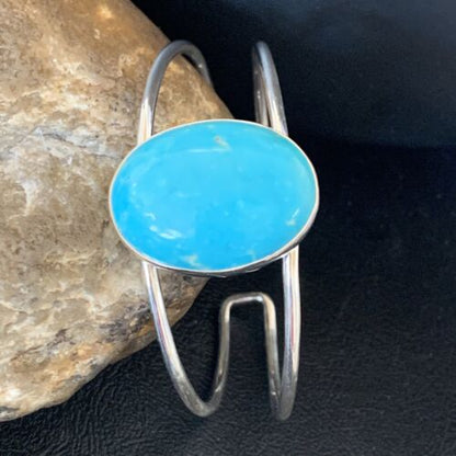 Minimalist Women's Blue Kingman Turquoise Cuff Bracelet | Sterling Silver | 12870