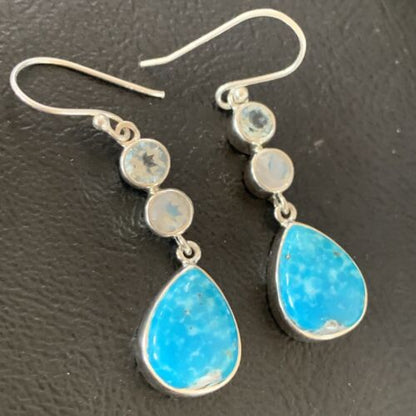 Navajo Blue Kingman Turquoise Earrings | Sterling Silver | Authentic Native American Handmade | 12033