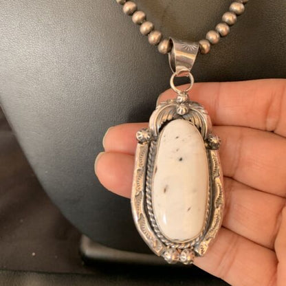Men's Women's White Buffalo Turquoise Pendant Necklace | Sterling Silver | Authentic Native American Handmade | 14195