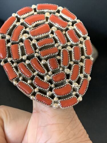 Navajo Red Coral Cluster Ring | Authentic Native American Sterling Silver | Multi-Stone | Sz 7 | 12230