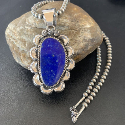 Native American Navajo Blue Lapis Pendant Necklace | Sterling Silver | 11673 - Masha USA
