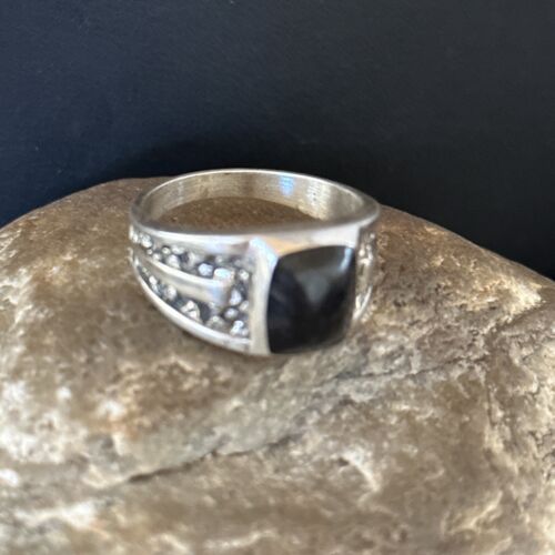 Native American Men's Navajo Handmade Sterling Silver Black Onyx Ring | Sz 12.5 | 14446