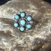 Zuni Blue Turquoise Cluster Ring | Authentic Native American Sterling Silver | Multi-Stone | Sz 7.5 | 14727
