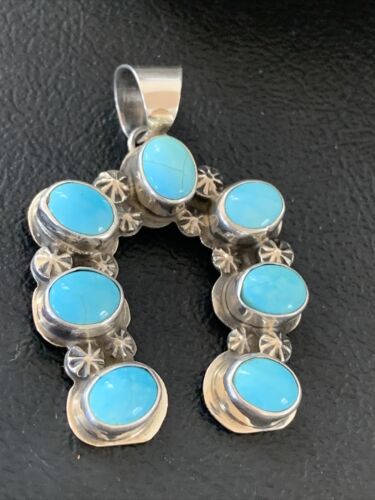 Navajo Blue Turquoise Cluster Naja Pendant | Sterling Silver | Authentic Native American Handmade | 2099