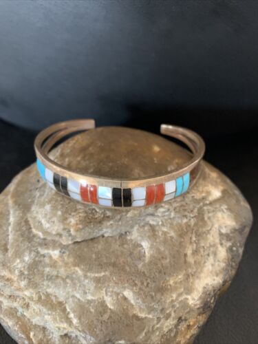Navajo Sterling Silver Multi-Color Inlay Bracelet | Turquoise | Native American Jewelry | 12919