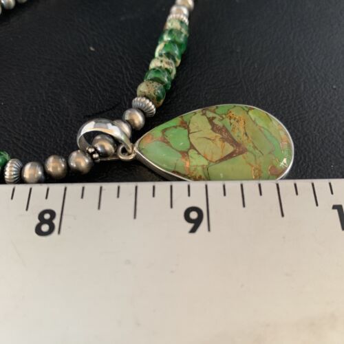 Navajo Green Mojave Turquoise Pendant Necklace | Sterling Silver | Native American Handmade | 13461