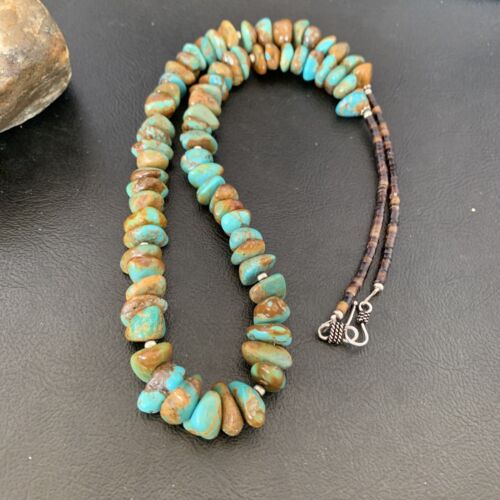 Navajo Royston Green Nugget Turquoise Shell Necklace | Sterling Silver | 24" | Authentic Native American Handmade | 10919