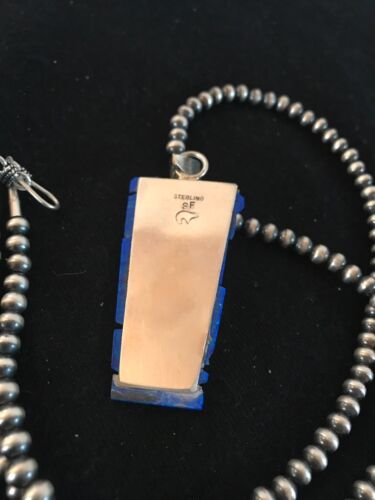 Authentic Native American Navajo Pearls Bead Necklace | Sterling Silver with Blue Opal Pendant | 8281