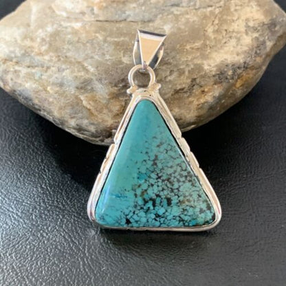 Navajo Men's Pendant | Sterling Silver Spiderweb Turquoise | 2" | Authentic Native American Handmade | 10751
