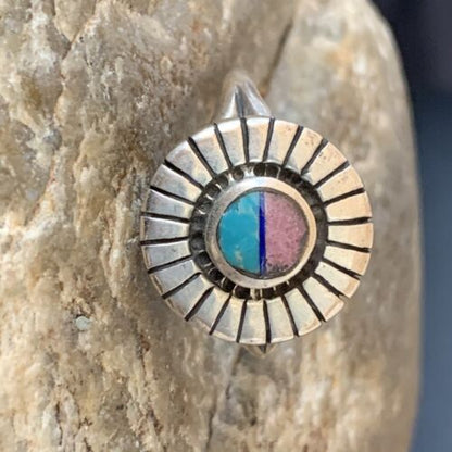 Navajo Blue Turquoise Coral Inlay Ring | Sz 7.5 | Authentic Native American Handmade | 11204