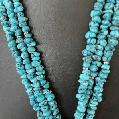 Navajo Kingman Turquoise 3 Strand Necklace | Sterling Silver | Authentic Native American Handmade | 1160