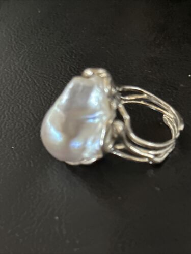 Women's White Baroque Pearl Adjustable Ring | Sterling Silver | Sz 7.5 | 14262