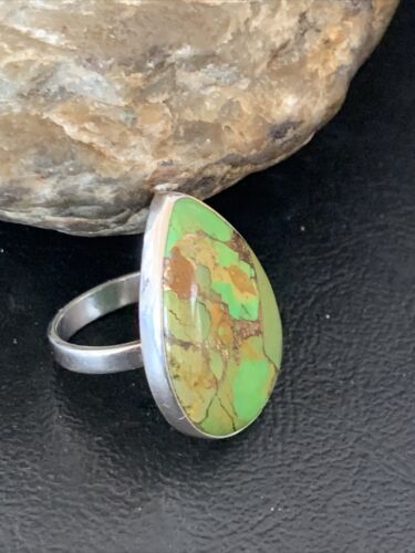 Navajo Green Mojave Turquoise Ring | Sterling Silver | Sz 8 | Authentic Native American Handmade | 11788