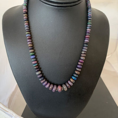 Native American Women's | Sterling Silver | Ethiopian Black Fire Opal Bead Necklace | Handmade | 18" | 01919