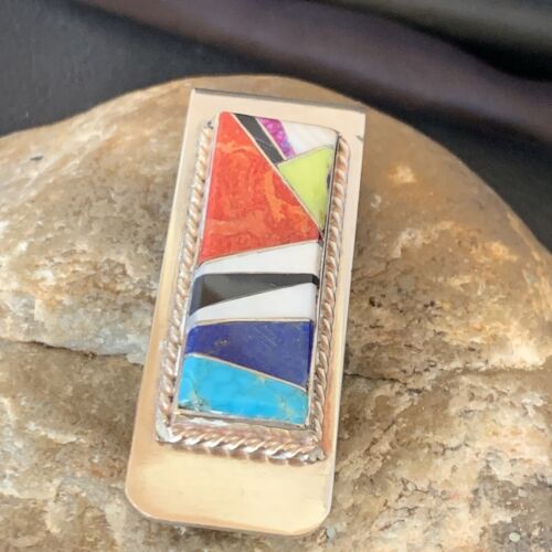 US Mens Inlay Navajo Stainless Sterling Handmade Turquoise Money Clip 11729
