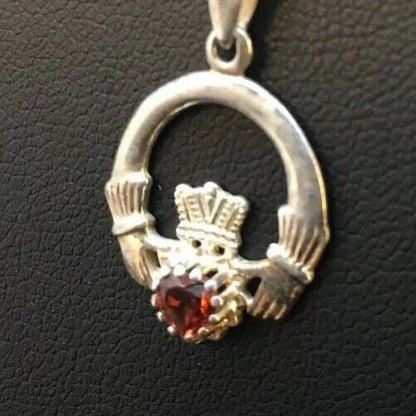 Native American Navajo Garnet Pendant Necklace | Sterling Silver | 14" Chain | 8971