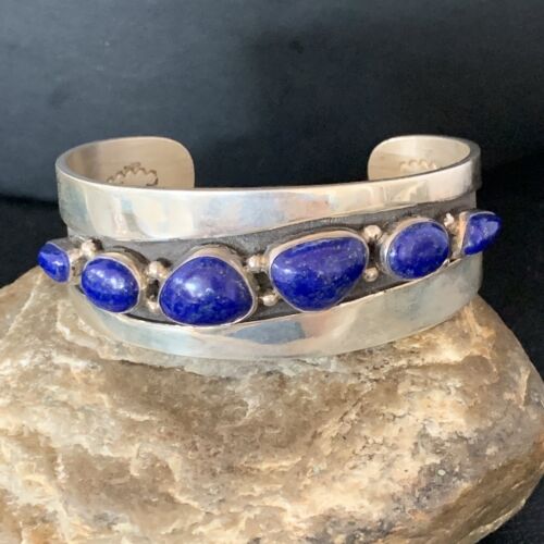 Native American Men's Navajo Blue Lapis Lazuli Cuff Bracelet | Sterling Silver | 14130