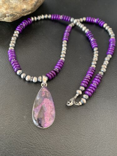 Navajo Pearl Purple Sugilite Necklace Pendant | Sterling Silver | Authentic Native American Handmade | 11917