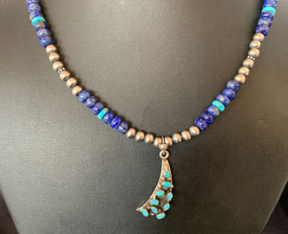 Navajo Men's Pendant | Blue Lapis Turquoise Opal Inlay | Sterling Silver Necklace | 22" | 13388