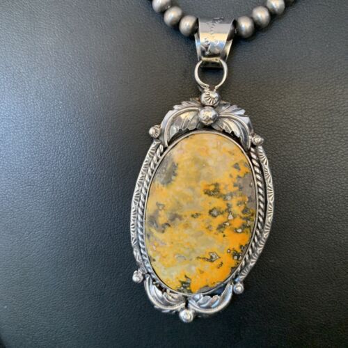 Navajo Bumblebee Jasper Pendant Necklace | Sterling Silver | Authentic Native American Handmade | 14202