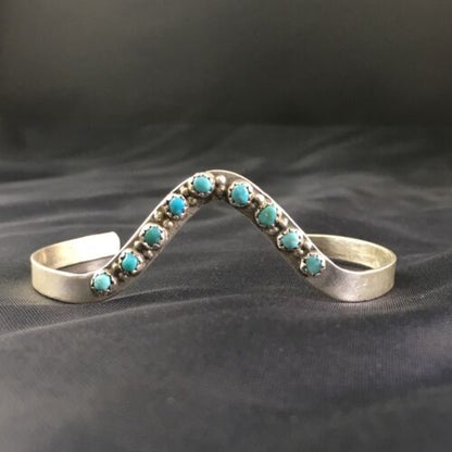 Navajo Old Pawn Blue Turquoise Bracelet | Sterling Silver | Authentic Native American Handmade | 10240