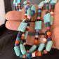 Native American Santo Domingo Turquoise Coral Bead Necklace | 3-Strand | 28" | 11988