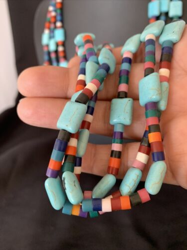 Native American Santo Domingo Turquoise Coral Bead Necklace | 3-Strand | 28" | 11988 - Masha USA