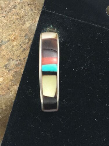 Navajo Mother of Pearl Onyx Turquoise Inlay Earrings | Sterling Silver | 0.8" | Authentic Native American Handmade | 1068