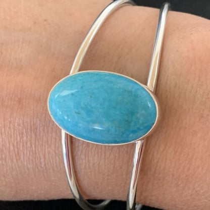 Minimalist Women's Blue Kingman Turquoise Cuff Bracelet | Sterling Silver | 12869
