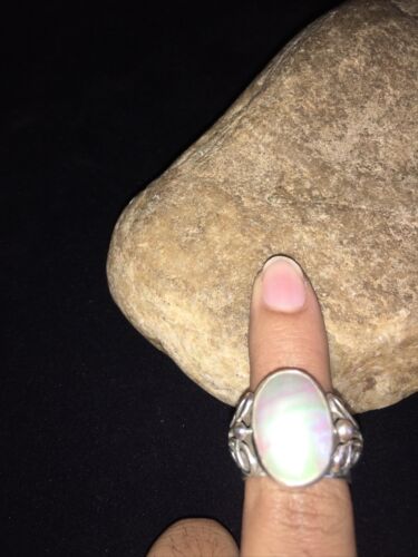 Southwestern Navajo White Mabe Pearl Ring | Sterling Silver | Sz 8 | 01726