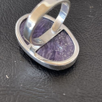 Navajo Women's Oval Purple Charoite Ring | Sterling Silver | Sz 8 Adjustable | Authentic Native American Handmade | 10567