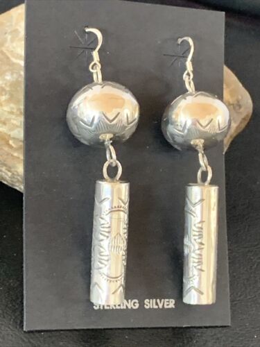 Navajo Sterling Silver Bead Earrings | Handmade Native American Pearls | 2.75" | 1518