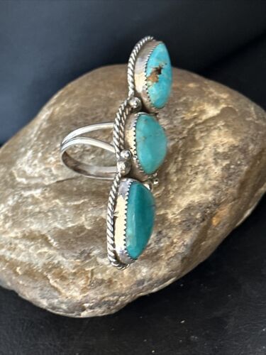 Navajo Blue Kingman Turquoise Multi-Stone Ring | Authentic Native American Sterling Silver | Sz 11 | 14497