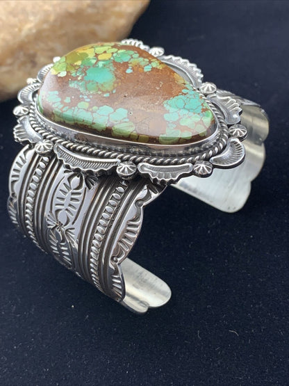 Native American Navajo Spiderweb Turquoise Cuff Bracelet | Sterling Silver | 01806