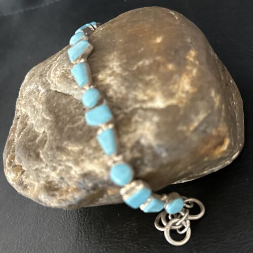 Southwestern Old Pawn Blue Turquoise Link Bracelet | 8" | Sterling Silver | 14260