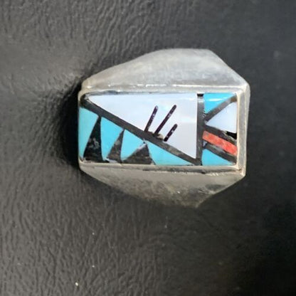 Native American Zuni Men's Spiny Blue Turquoise Inlay Ring | Sterling Silver | Sz 15 | 12424