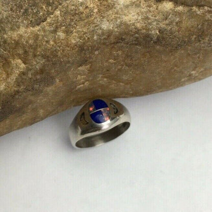 Navajo Multi-Color Opal & Lapis Inlay Ring | Sterling Silver | Sz 5.5 | Authentic Native American Handmade | 01721