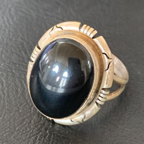 Navajo Black Onyx Ring | Sterling Silver | Sz 10 | Authentic Native American Handmade | 11953